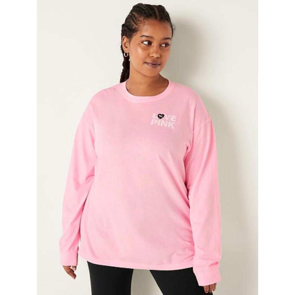 PINK Cotton Long-Sleeve Campus T-Shirt